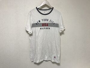 本物トミーヒルフィガーTOMMYコットンプリントTシャツメンズビジネススーツアメカジM白ホワイト