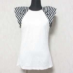 ほぼ美品 23SS BORDERS at BALCONY ボーダーズアットバルコニー BORDER SHOULDER TEE Tシャツ カットソー BD3211-2C-32 36 ホワイト