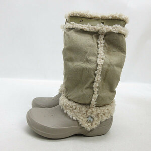 H■【W6】クロックス/crocs Synthetic Suede Boot ロングブーツ/ベージュ/LADIES■17【中古】