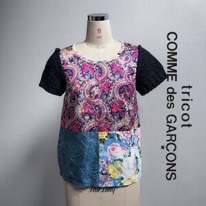 toricot COMME des GARCONS/ トリココムデギャルソン archived アーカイブ 袖ニット シルク スカーフ ウール ペイズリー 花柄Tシャツ