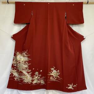 ■呉服屋 禅■ 美品 留袖 豪華 立体金彩加工 風景画 丹後ちりめん 縮緬 重ね衿 5つ紋 正絹 身丈164cm 和装 和服 着物 KUR438.