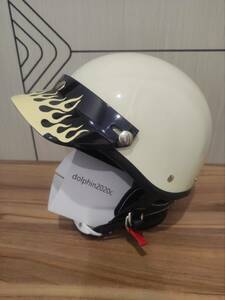 レトロ ビンテージ ヘルメット ハーレー 半帽 半キャップ ヘルメット　Bファイヤーバイザー　S~XL サイズ選択可　アイボリー　M
