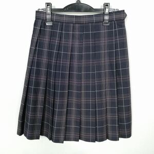 1円 スクールスカート 冬物 w63-丈54 チェック 東京若葉総合高校 プリーツ 学生服 制服 女子 中古 HK5181