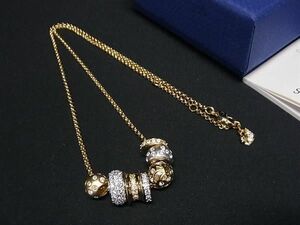 1円 ■極美品■ SWAROVSKI スワロフスキー ラインストーン ネックレス ペンダント アクセサリー ゴールド系×シルバー系 FD1328