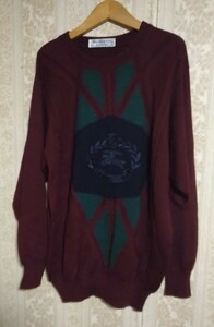美品 イギリス製 バーバーリー刺繍セーター サイズ40 108cm メリノウール MADE IN ENGLAND 英国