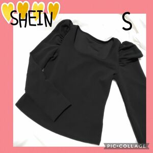 【SHEIN】シーイン　チュニック　長袖　黒　レディース　ワッフル生地　トップス