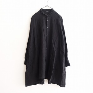 【染/定価3.1万】パドカレ pas de calais *リネンブラウス*36麻黒ロングシャツフレアチュニック(34-2412-12)【71A52】