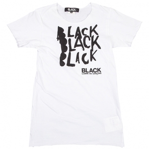 ブラックコムデギャルソンBLACK COMME des GARCONS 裁ち切りデザインロゴプリントTシャツ 白XS 【レディース】