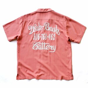 新品 HOUSTON ヒューストン ボーリングシャツ チェーンステッチ刺繍 オープンカラーシャツ アメカジ オールドスクール レトロ M ピンク