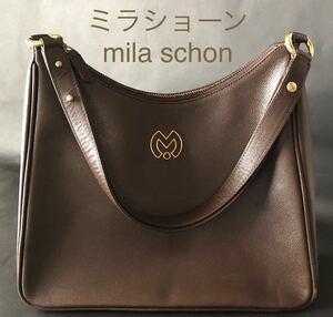 【斜めがけOK】【旅行】【2WAY】ショルダーバッグ/ミラショーン mila schon /茶/ゴールド金具