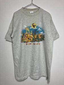 DISNEY プーさん 刺繍ロゴ シングルステッチ Tシャツ グレー M【管理番号B22】