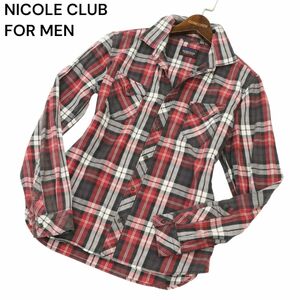 NICOLE CLUB FOR MEN ニコルクラブ フォーメン 通年 長袖 チェック CPO ワーク シャツ Sz.46　メンズ 赤　C4T05630_6#C