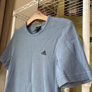 adidas ワッフル　伸縮Tシャツ　マット紺　L