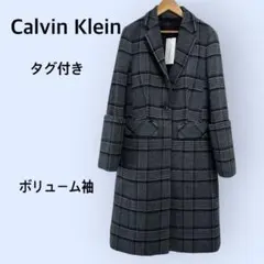 タグ付き　CALVIN KLEIN グレンチェック　ウール100%ロングコート