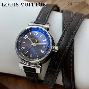 ルイヴィトン/LOUIS VUITTON タンブール Q1211 デイト レディース腕時計 レザー ダークブラウン シルバー