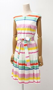 TH5506＝ケイトスペードニューヨーク/kate spade new york*Multi Cape Stripe Shirtdress*プリーツ*ワンピース*ドレス*size2*マルチカラー