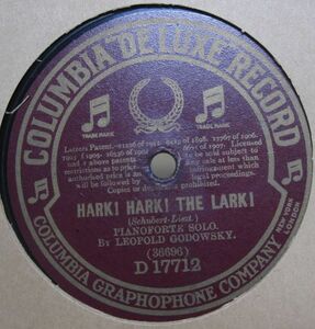 12吋SP・英国盤・レオポルド ゴドフスキーLeopold Godowskyピアノソロ・Hark! Hark! the Lark /Campanella(カンパネルラ) /C-12