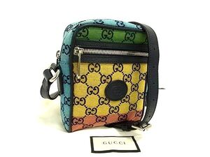 1円 ■極美品■ GUCCI グッチ 658659 520981 GG柄 GGキャンバス×レザー クロスボディ ショルダーバッグ 斜め掛け マルチカラー BN1588