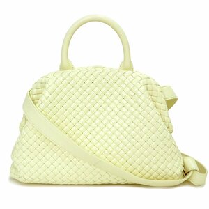 （未使用　展示品）ボッテガヴェネタ BOTTEGA VENETA ミディアム ハンドル ショルダー ハンドバッグ ラムスキン イエロー 黄 691185