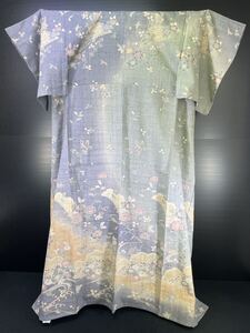 生紬　訪問着　中古　仕立て上がり　長期保管品　着物　リメイク　リメーク　絵羽附下　#0555-004B7