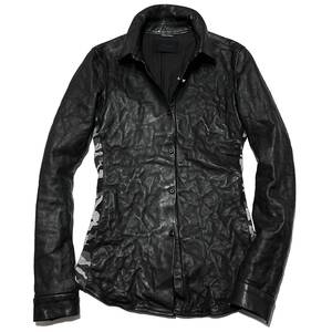 定価18.6万 junhashimoto WASHABLE CALF SIDE JERSEY LEATHER SHIRTS サイズ1 黒 ジュンハシモト レザーシャツジャケット 1piu akm wjk