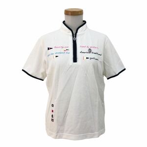 Nm216-64 Munsingwear マンシングウェア ハーフジップ 半袖 シャツ カットソー トップス GOLF ゴルフ ゴルフウェア 白 M 日本製