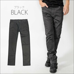 グレンチェック柄ストレッチスキニーパンツ チノパン 伸縮素材 スキニーチノ jb-42142新品ブラックL