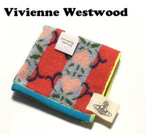 【Vivienne Westwood】(NO.5905）ヴィヴィアンウエストウッド タオルハンカチ レッド系ハート柄　未使用　25cm