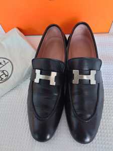 HERMES★USED★16.5万★モカシン パリ35.5黒/エルメス・ローファー・H金具