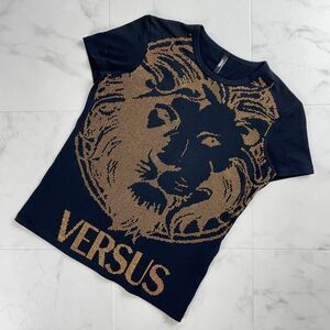 美品 VERSUS VERSACE ヴェルサスヴェルサーチ フロントデザインTシャツ 半袖カットソー トップス レディース 黒 ブラック サイズS*RC1457