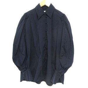 美品 22AW Mame Kurogouchi マメクロゴウチ Curved Pleated Shirt カーブプリーツシャツ ブラウス サイズ1 ネイビー ◆