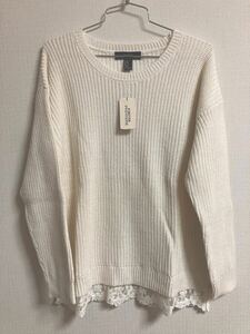 未使用◆FOREVER21 裾レースニットプルオーバー ◆sizeＭ ホワイト◆送料¥600