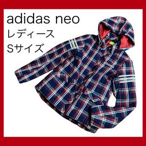 adidas neo labelアディダスネオチェック中綿ジャケットダウンコートレディースSサイズ