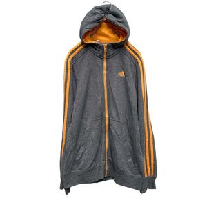 adidas ジップアップ ロゴスウェット パーカー 160～ キッズ グレー イエロー アディダス 裏パイル 古着卸 アメリカ仕入 a606-6173