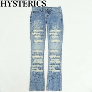 ◆HYSTERICS ヒステリックグラマー ペイント ダメージ加工 ローライズ スリム フレア デニム パンツ ジーンズ XS