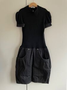 値下げ★シモネッタ★SIMONETTA jeans★パフスリーブが上品な黒デニムxニットワンピース★XS 162cm★ベルト欠品★マメール