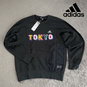 格安送料 XLサイズ 新品 adidas スウェットトレーナー PRSVE クルー TOKYO 東京 ロゴ スウェット トレーナー シャツ ゆるめ 黒 ブラック 2L