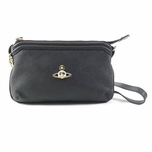 極美品 ヴィヴィアンウエストウッド 43030026 VICTORIA SMALL CROSSBODY レザー オーブ金具付 ショルダーバッグ 黒 ゴールド金具 伊製