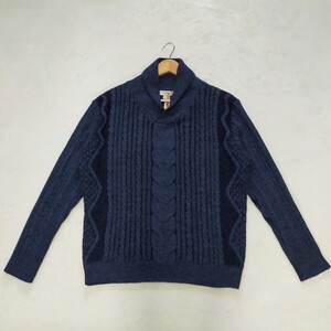 美品　アルパカ100%　IFER KNITWEAR　アイファーニットウェア　Lサイズ　ショールカラーニット　セーター　ケーブルニット　ネイビー　紺