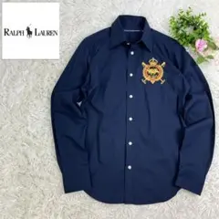 【美品】Ralph Laurenラルフローレン　エンブレム刺繍長袖シャツ伸縮性6