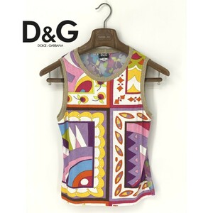 A8426/美品 春夏 DOLCE&GABBANA ドルチェアンドガッバーナ D&G ノースリーブ Tシャツ カットソー XS マルチカラー/イタリア製 レディース