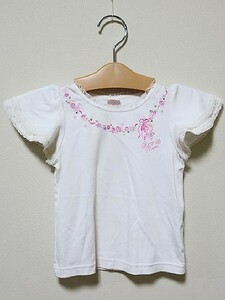 【中古】mezzo piano メゾピアノ 子供服 女の子 トップス Tシャツ 半袖 ホワイト 花 レース サイズ110 春夏 コットン ナルミヤ