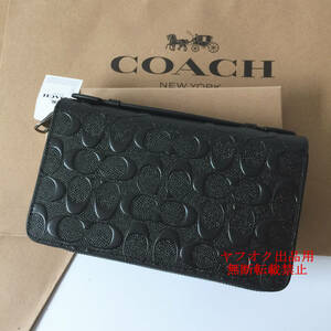 1円～コーチ COACH 長財布 F93425 ブラック ダブルジップ セカンドバッグ オーガナイザーメンズ財布 小銭入れあり アウトレット品 新品