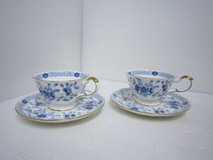 【NARUMI ナルミ BONE CHINA ボーンチャイナ ミラノシリーズ カップ＆ソーサー ２客セット 花柄 ブルー 金彩】北海道発