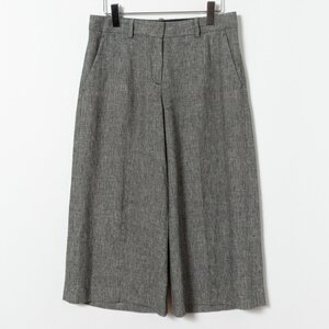 Theory セオリー ワイドクロップドパンツ LINEN.CREPE HALIENTRA ブラック ホワイト サイズ0 7号 麻100% リネン メランジ調 上品 キレイめ