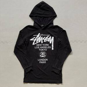 Stussy ステューシー 薄手 フード ロンT パーカー ワールドツアー S