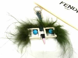 ■極美品■ FENDI フェンディ バッグバグズ モンスター ファー キーホルダー キーリング チャーム グリーン系×シルバー系 AS6706