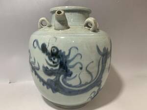 時代 中国 清 染付 龍紋 口付 花瓶