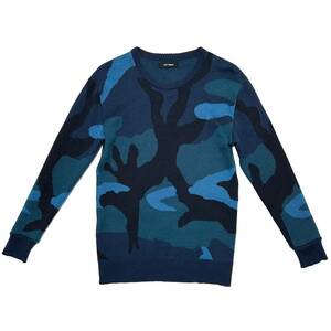 LEON掲載 定価4.6万 1piu1uguale3 ZegnaBaruffa社CASHWOOL BIG CAMO CREW KNIT Ⅲ ウールビックカモニット セーター ウノピュ akm wjk