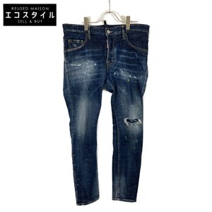 DSQUARED2 ディースクエアード 21年製 S74LB0835 インディゴ ダメージペイント加工 Skater Jean ブルー 48 ボトムス デニム メンズ 中古